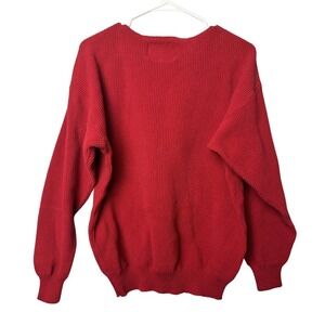 Vtg Bellows Brut Briquet Red Cable Knit Sweater Oversized Size Small Made In USA